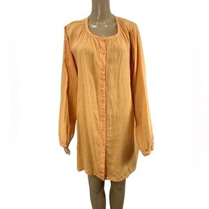 Eileen Fisher Irish Linen Orange Button-Up Long Sleeve Shirt Tunic Top Size 1X